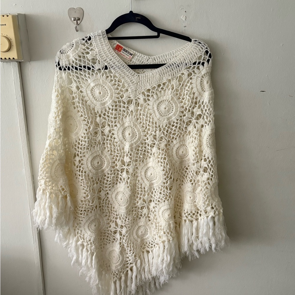 Handmade Crotchet Lace Hippie Poncho with Tassels